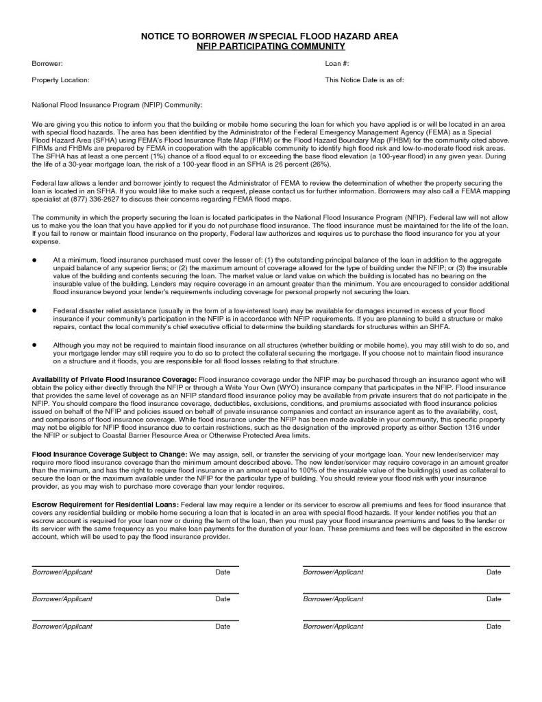 Notice to Borrower in Flood Zone Form