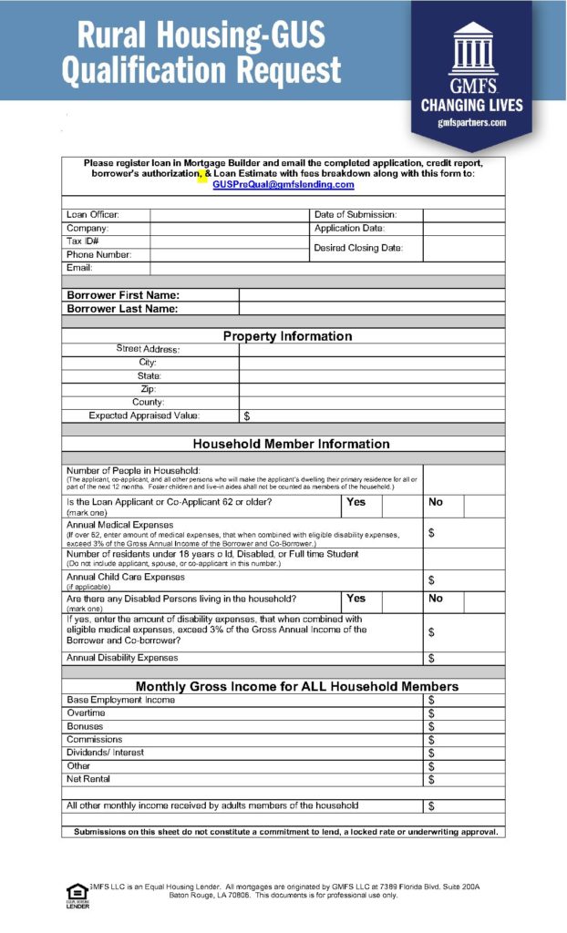 Rural Housing-GUS Qualification Request