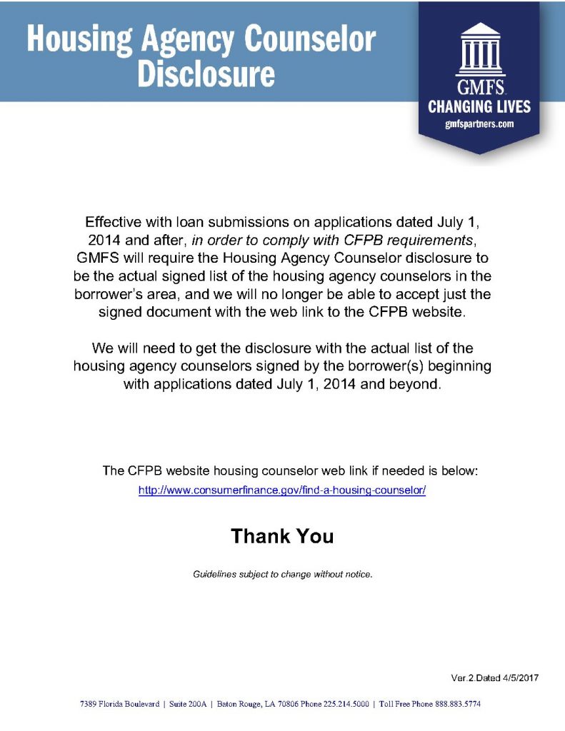 Housing Agency Counselor Disclosure