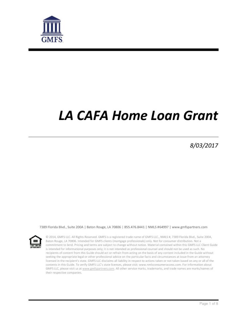 LA CAFA Home Loan Grant