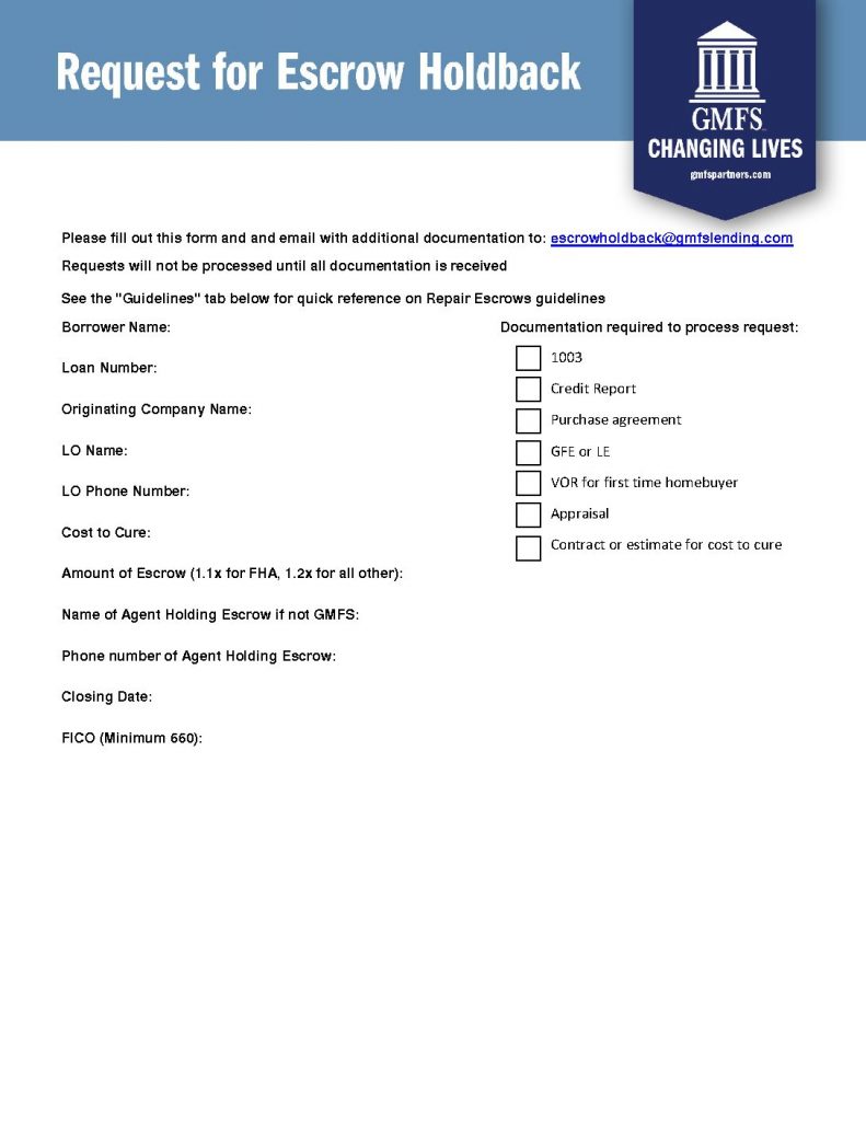 Escrow Holdback Request Form