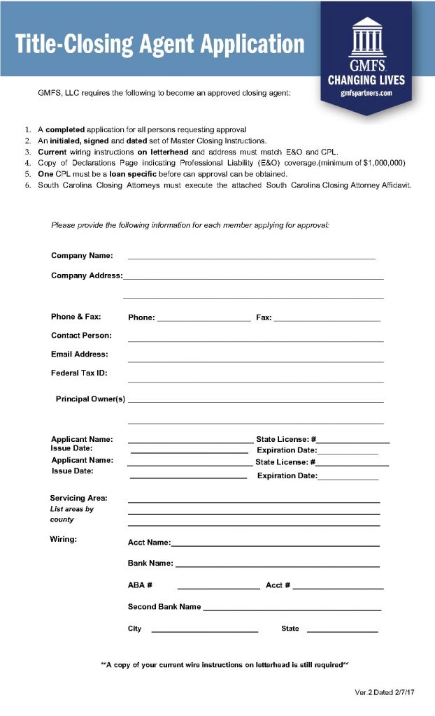 GMFS Title Closing Agent Application Form