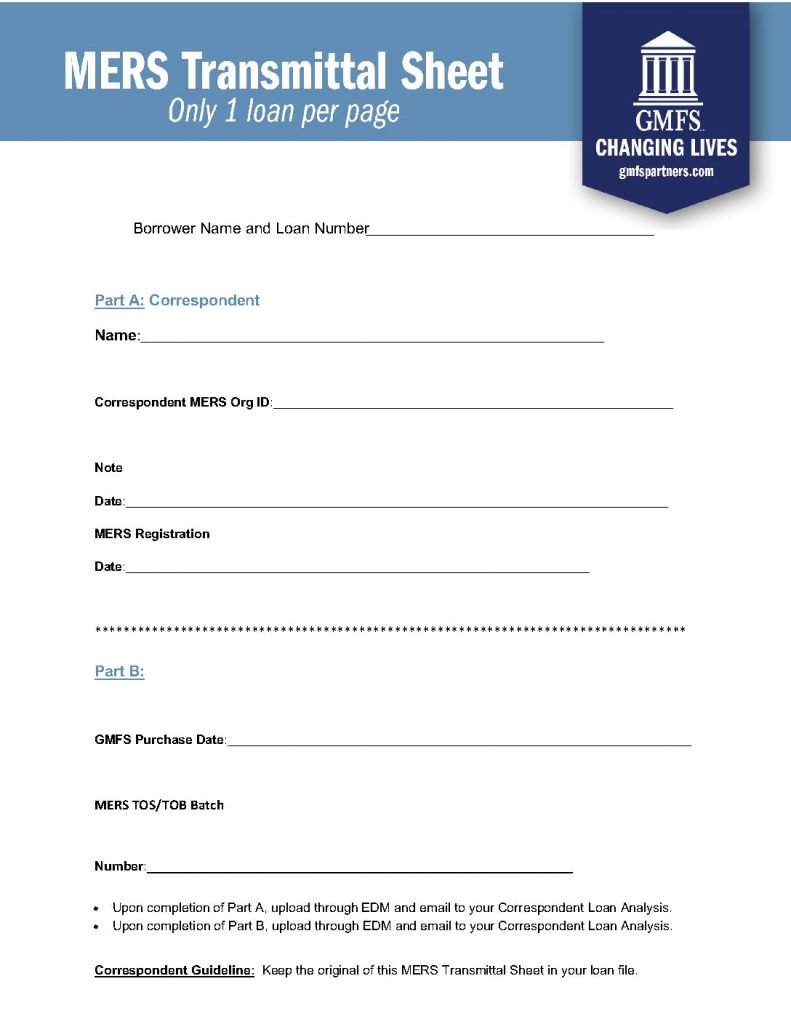 MERS Transmittal Sheet Form