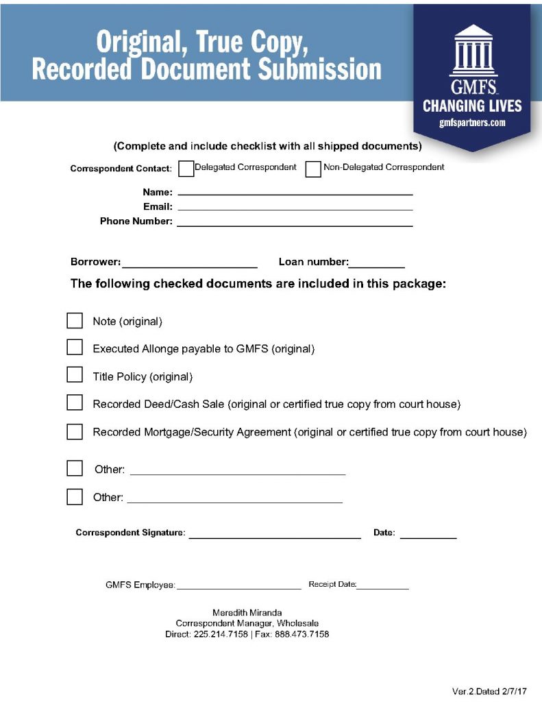 Original Recorded Docs Submission Form