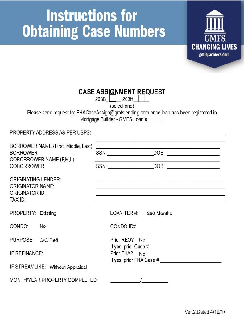 FHA Case Assignment Request Form and Instructions