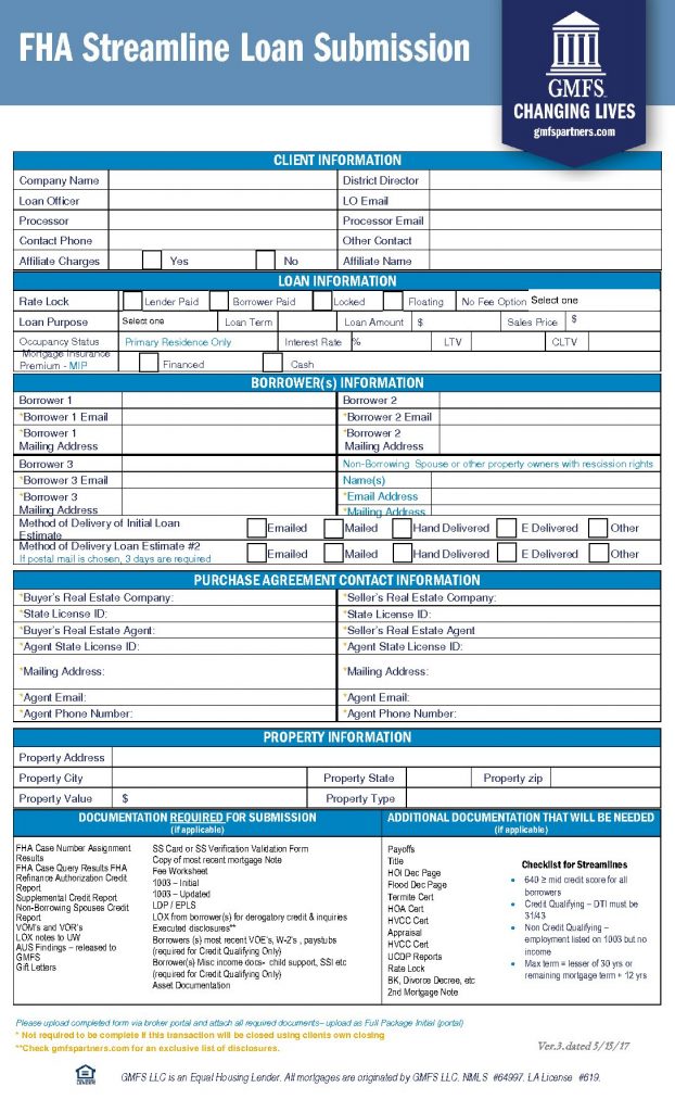 FHA Streamline Loan Submission Form
