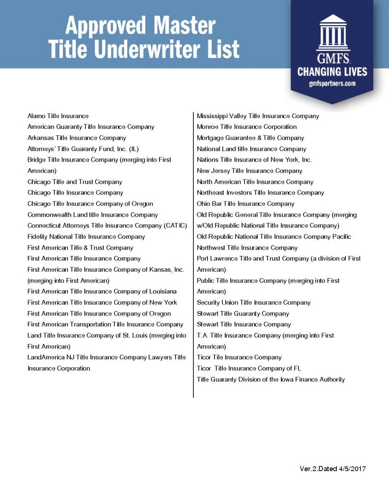 GMFS Approved Master Title Underwriters