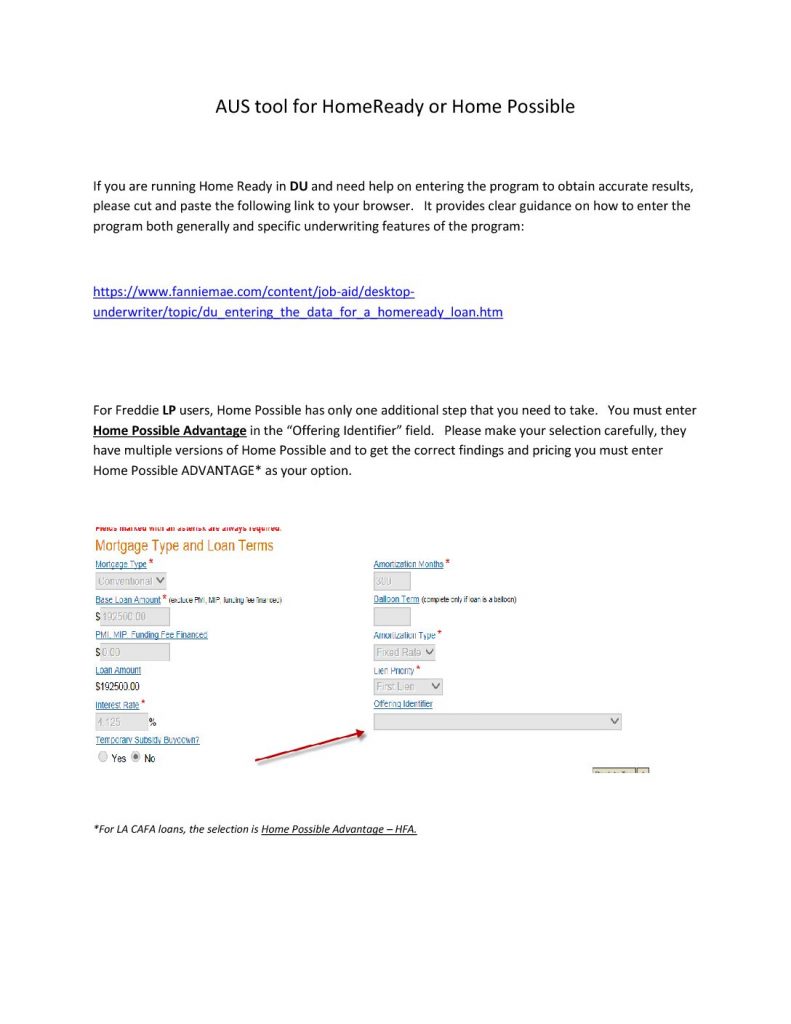 How to Enter in DU or LP HomeReady or Home Possible