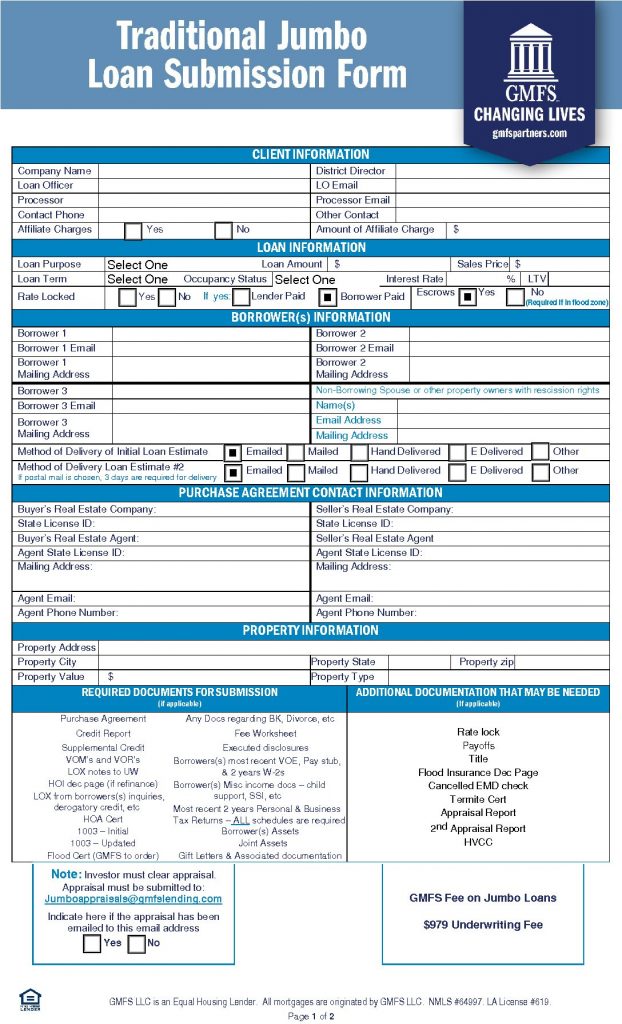 Traditional Jumbo Loan Submission Form