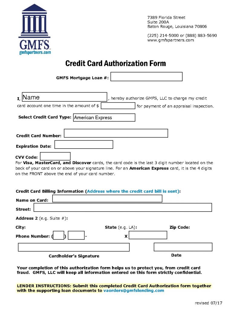 VA Credit Card Authorization Form