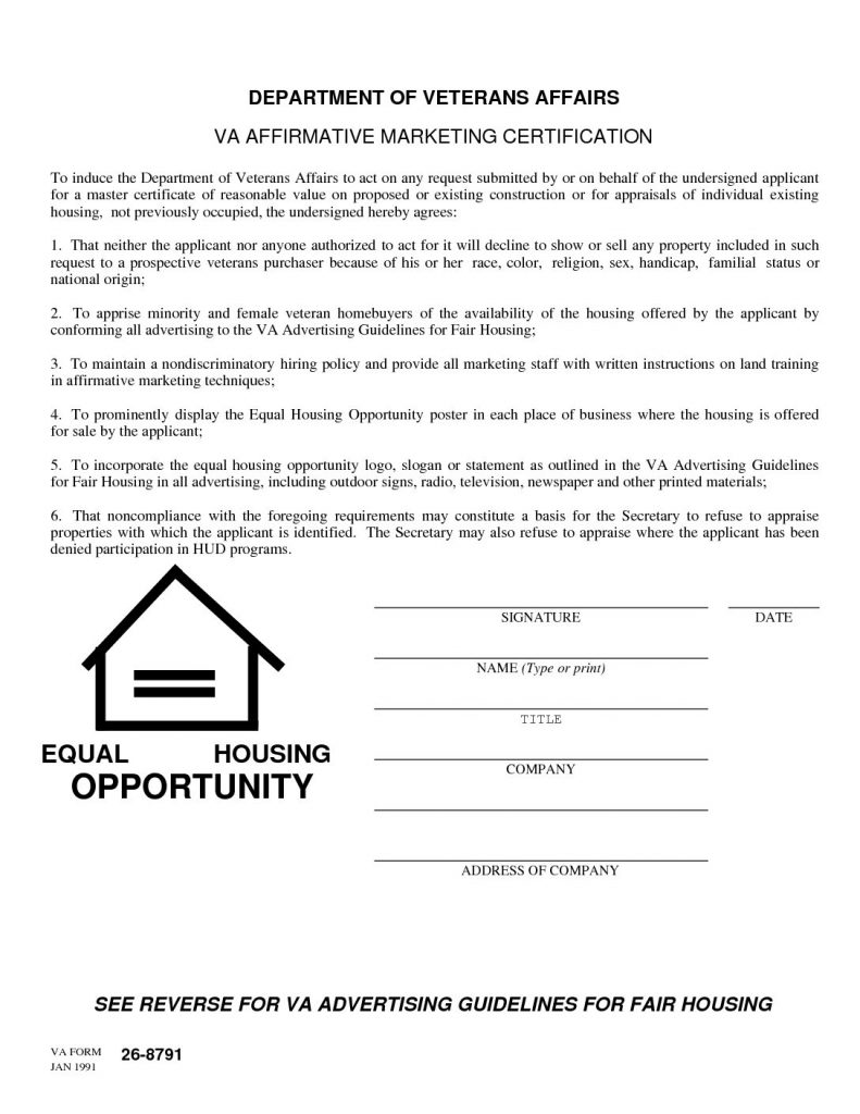 VA New Construction Affirmative Marketing Certification Form