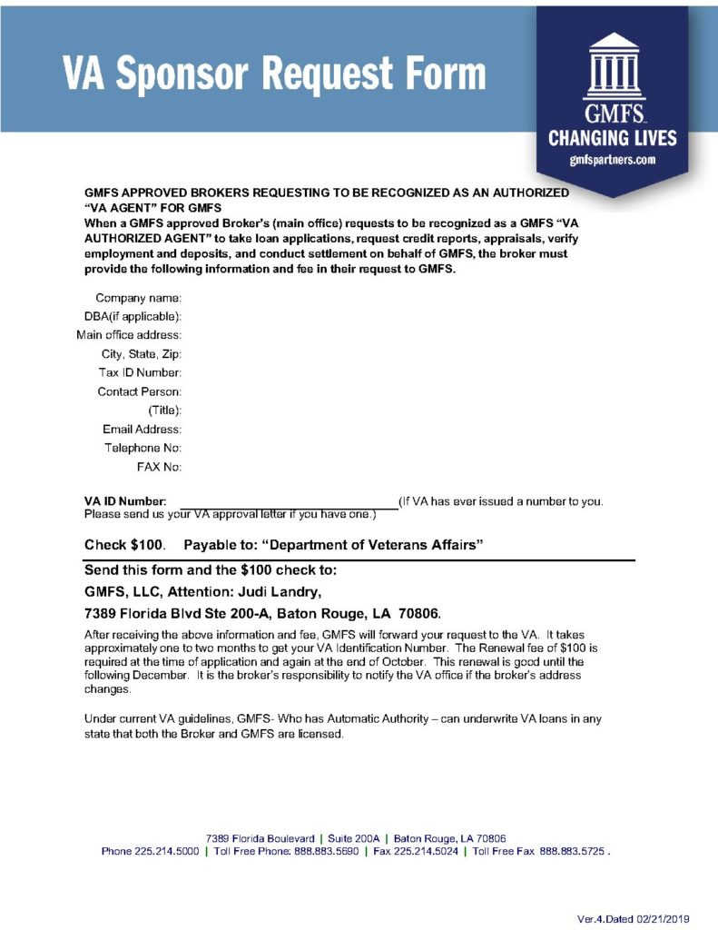 VA Sponsor Request Form