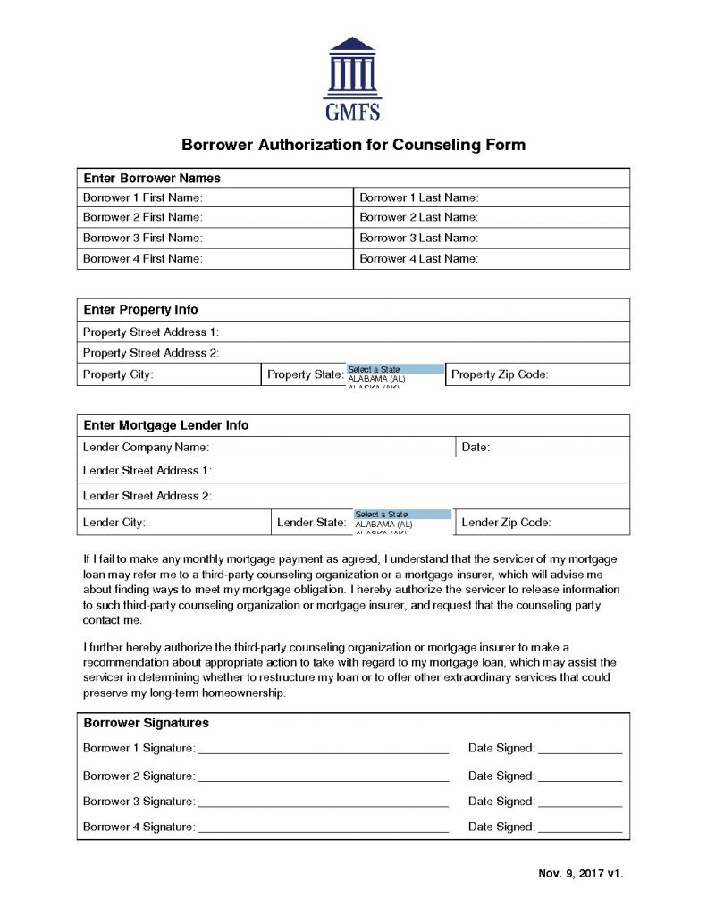 Borrower Authorization for Counseling Form