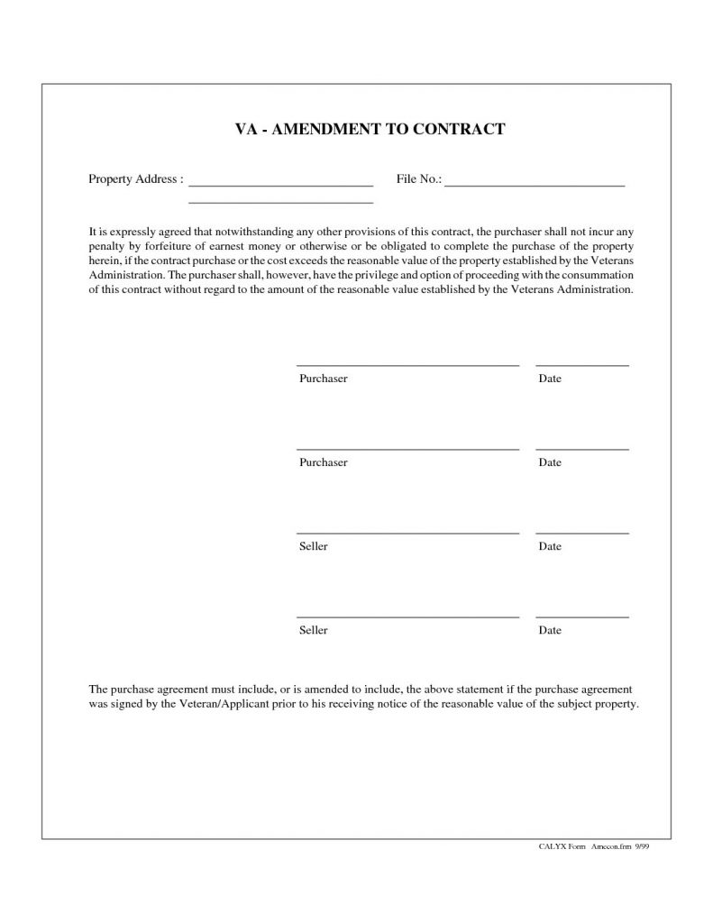 VA Amendment to Contract Form (Purchases only)
