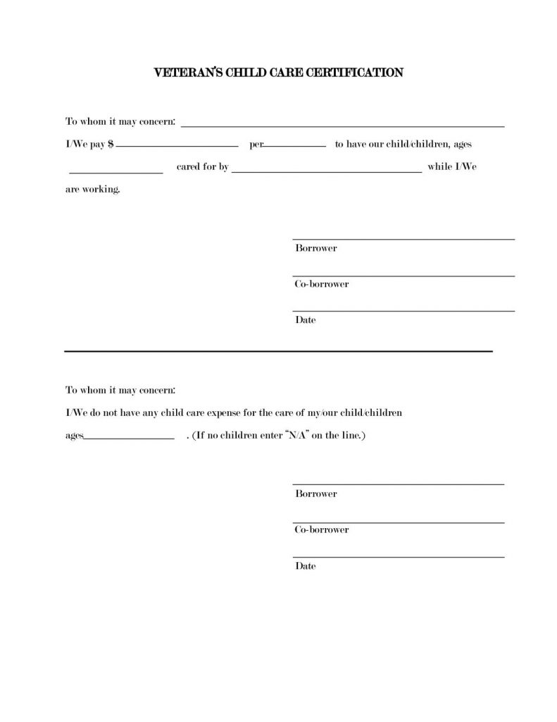 VA Child Care Certification Form