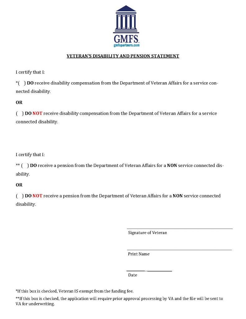 VA Disability and Pension Statement Form