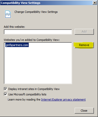 Compatability View Settings in IE Browser