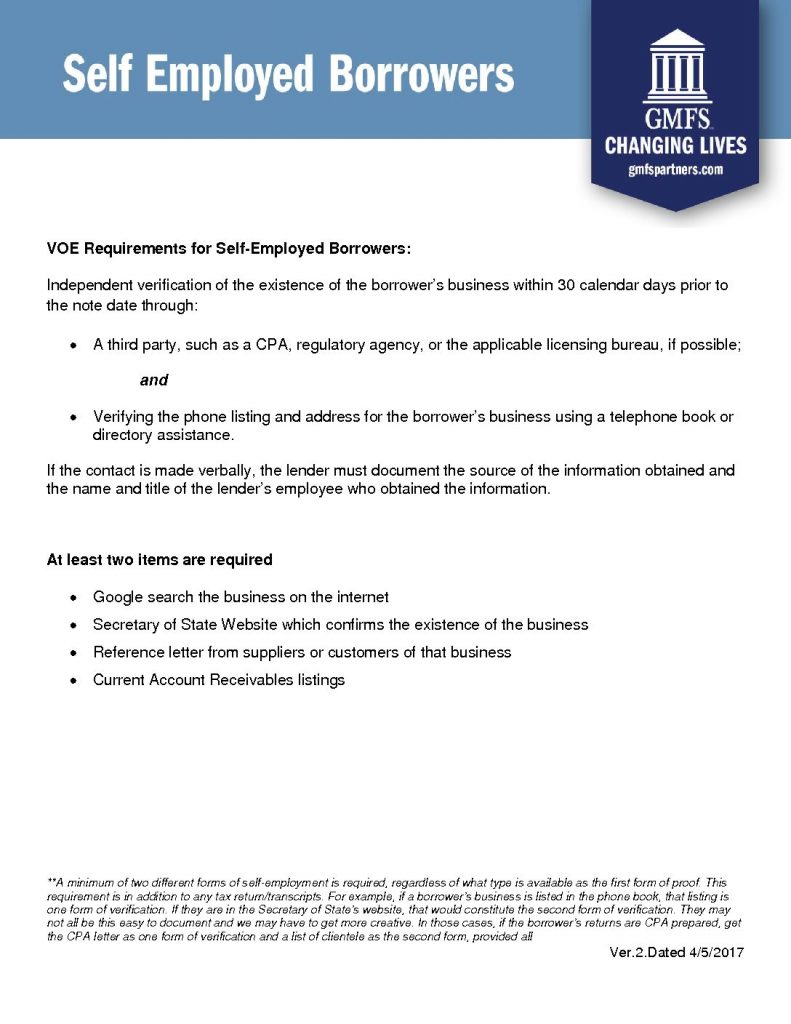 VOE Requirements for Self Employed Borrowers