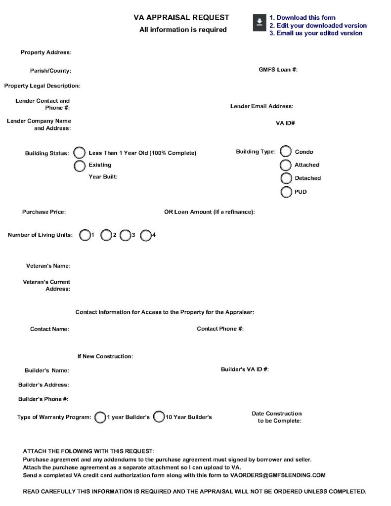 VA Appraisal Request Form