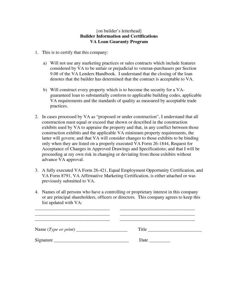 VA Builder Approval and Certification Form
