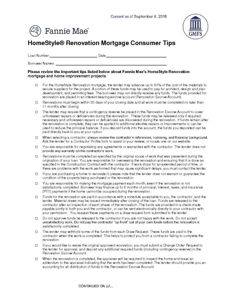 Fannie Mae 1204 Form - HomeStyle Consumer Renovation Tips
