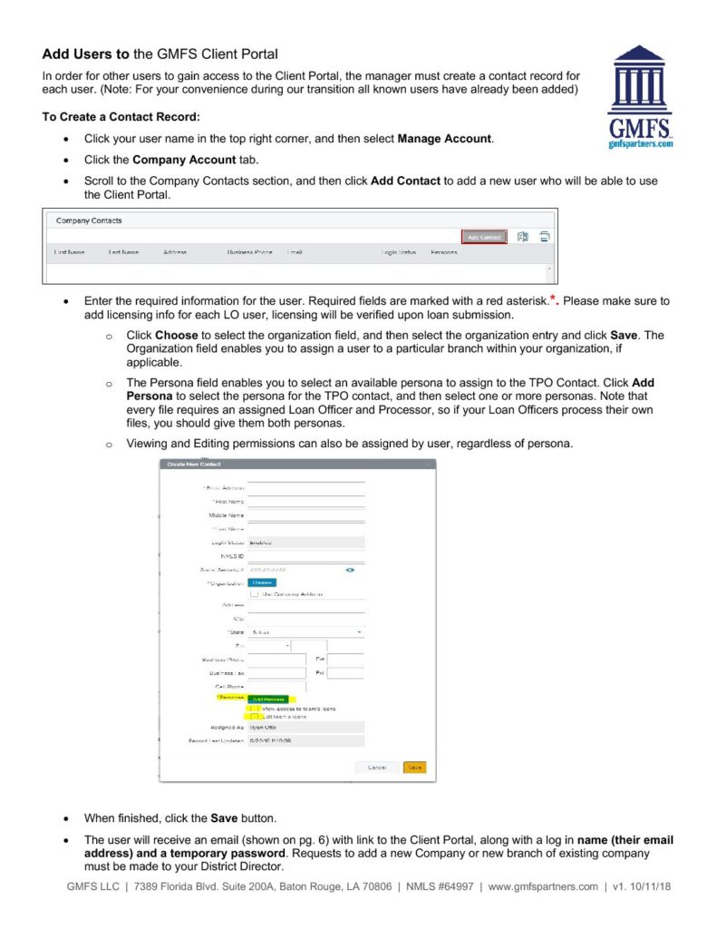 How to Add Users to the GMFS Client Portal